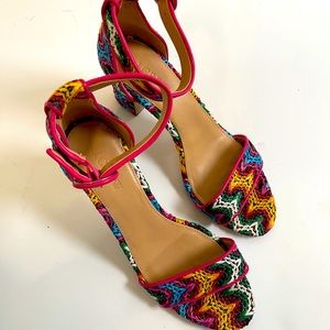 JCrew colorful raffia heel sandal